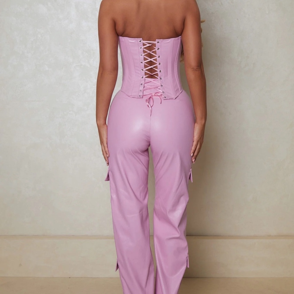 Strapless Lace-Up Corset Jumpsuit in Light Pink
